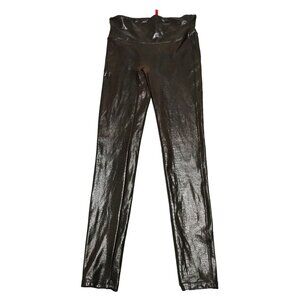 Womens Faux Leather Croc Brown Shine Animal Print Leggings